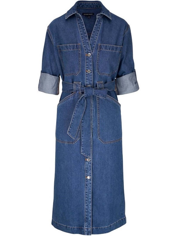 Veronica Beard Blue Denim Button-Front Dress With Waist Tie